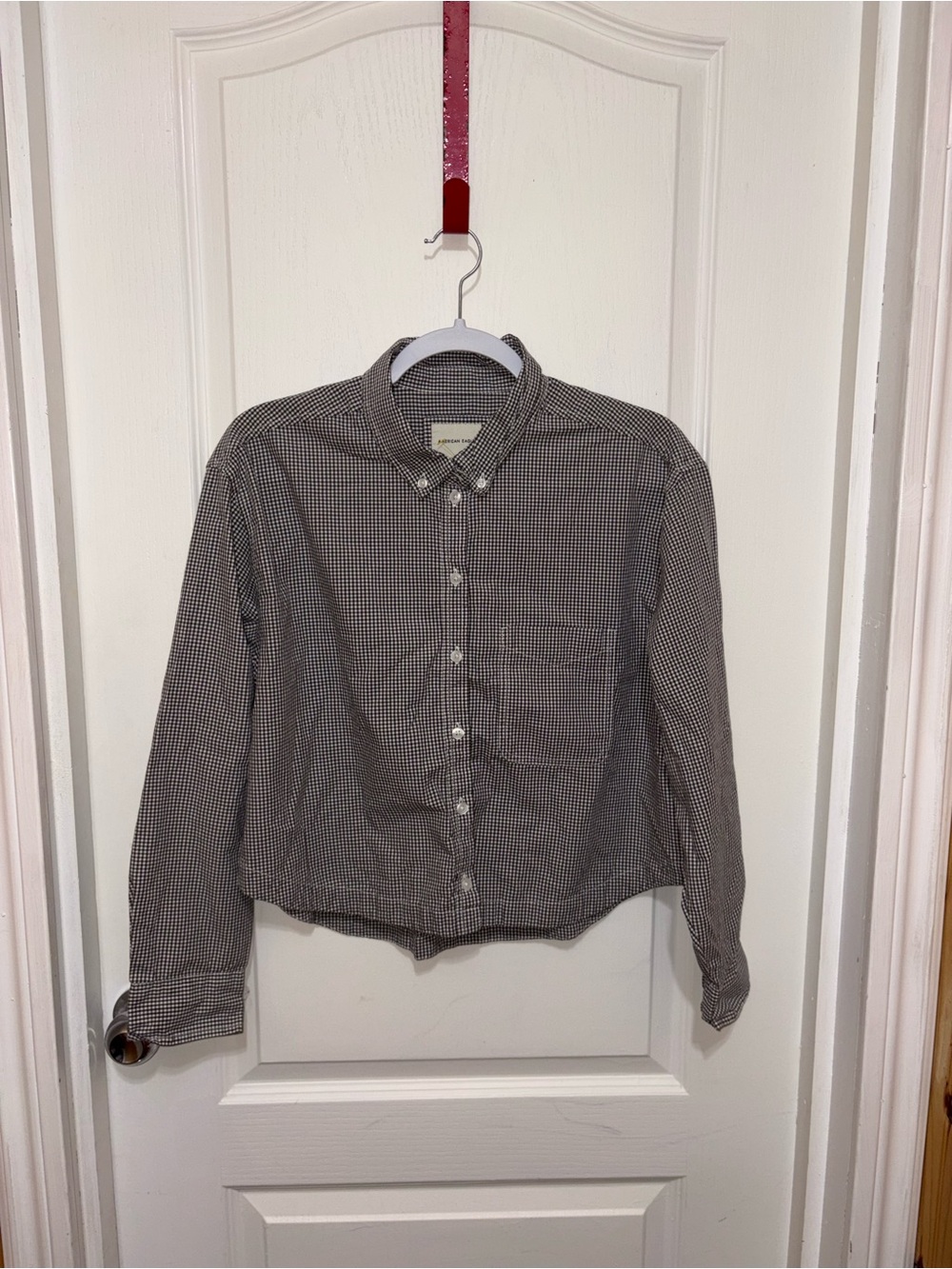 American Eagle • Black Plaid Button Down Blouse